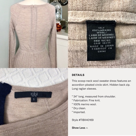 Tibi Cream Merino Wool Pleated Luxury Sweater Dress Long Sleeve Small - Picture 8 of 8